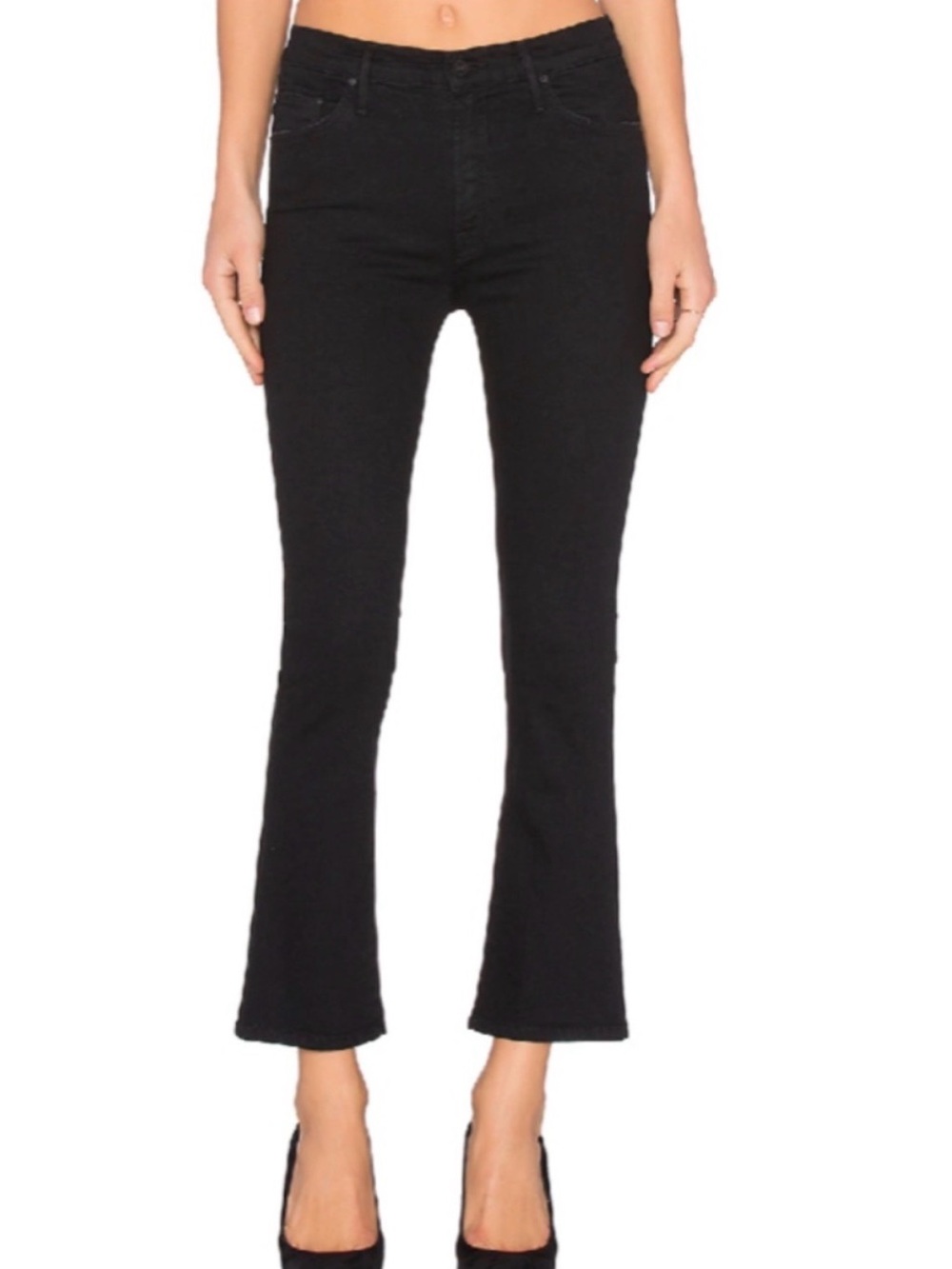 MOTHER Black Flare Crop Jeans